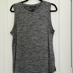 Athleta Heathered Black and White Striped Muscle Tee size large